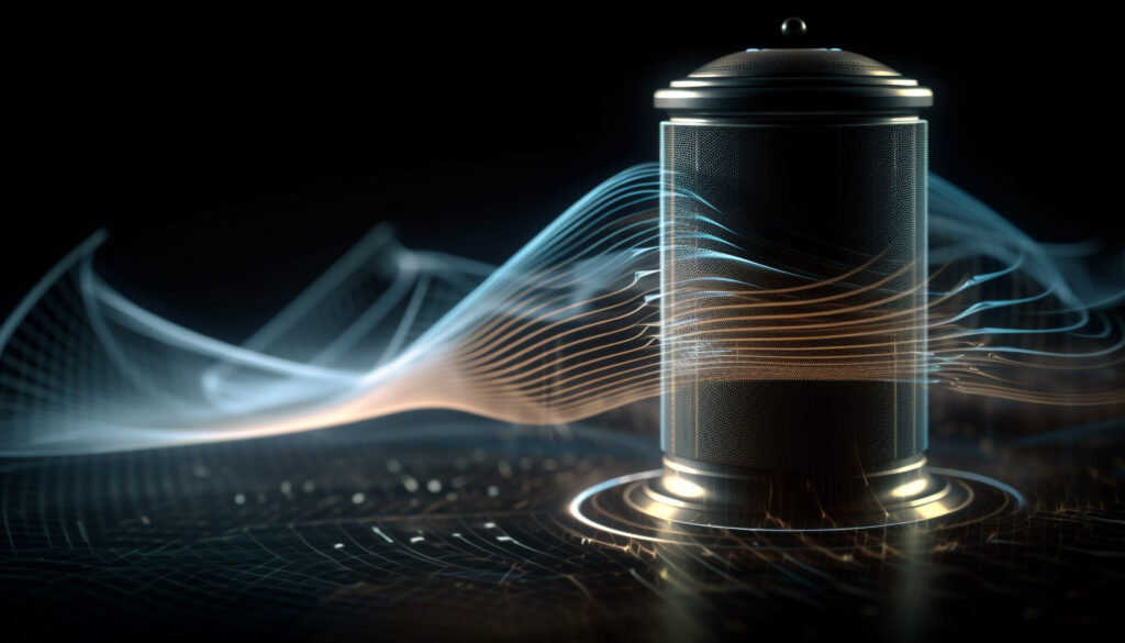 Glowing spiral shapes flow in futuristic medicine design generated by AI Come scegliere la batteria giusta per il tuo veicolo